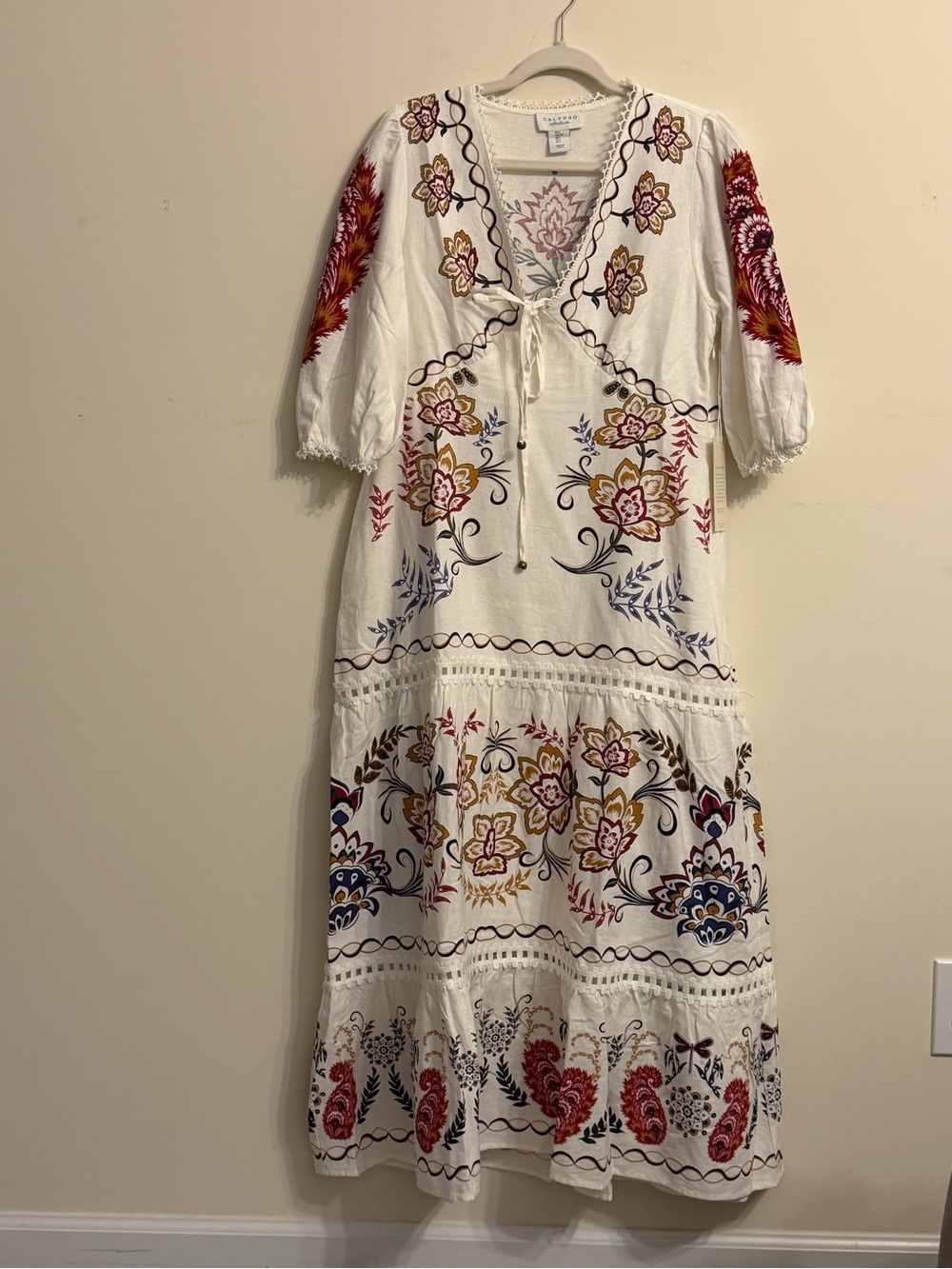 Calypso St. Barth Cream Linen Maxi Dress with Multicolor Floral Embroidery - Picture 3 of 4